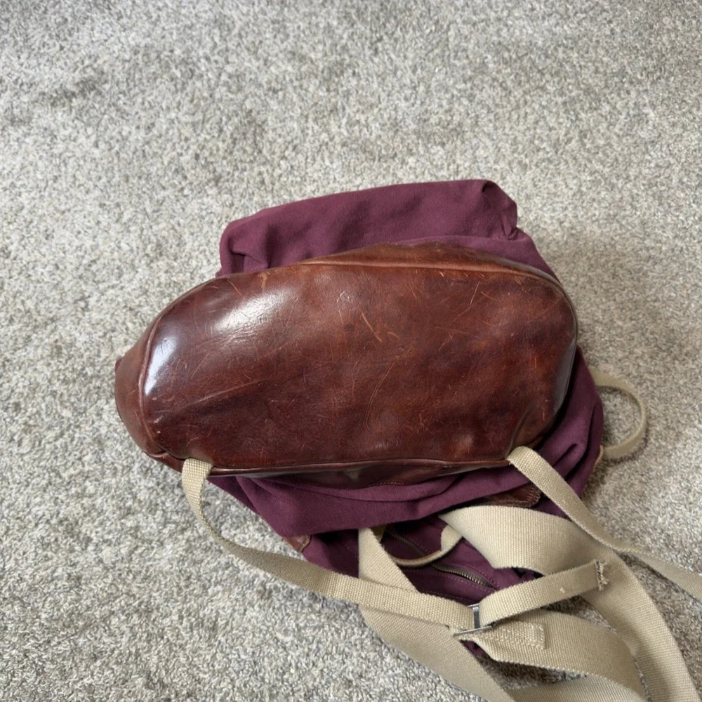 Ralph Lauren Rugby Mens Canvas Backpack Burgundy Leather Bottom National Forest